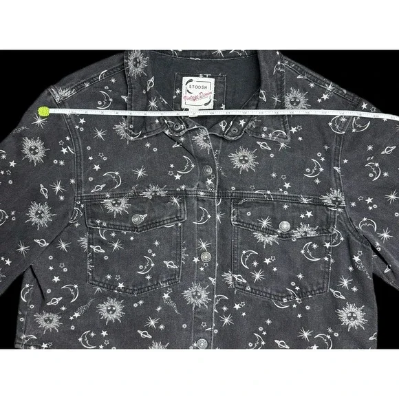 STOOSH Vintage Denim Jacket – Celestial Sun & Moon Print – Size Juniors XL - Picture 6 of 8